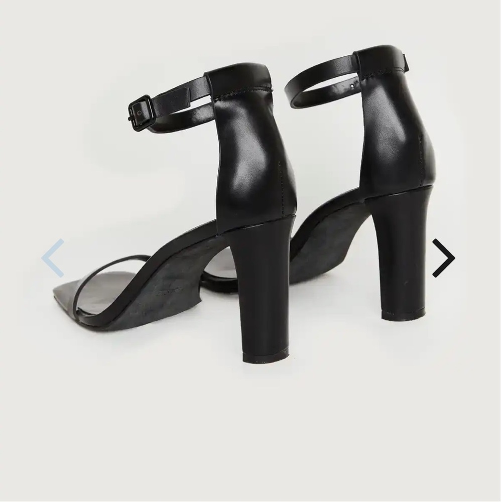 OAK + FORT Black Minimalist Ankle-Strap Block Heel Sandals - Picture 3 of 13